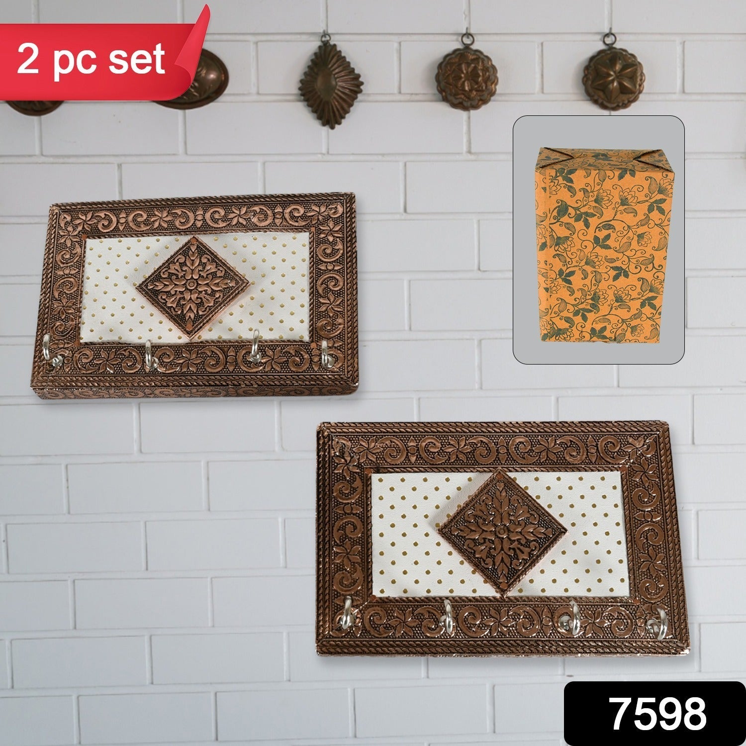 7598 Handicraft Meenakari Wooden keyholder | Wall Hanging Key Holder Style for Your Home Decor & Gift Keys Stand for Entryway, Kitchen, Office, Bedroom Decorative Keys Organizer keyholder (2 Pc Set) 7598 Handicraft Meenakari Wooden keyholder | Wall Hanging Key Holder Style for Your Home Decor & Gift Keys Stand for Entryway, Kitchen, Office, Bedroom Decorative Keys Organizer keyholder (2 Pc Set)